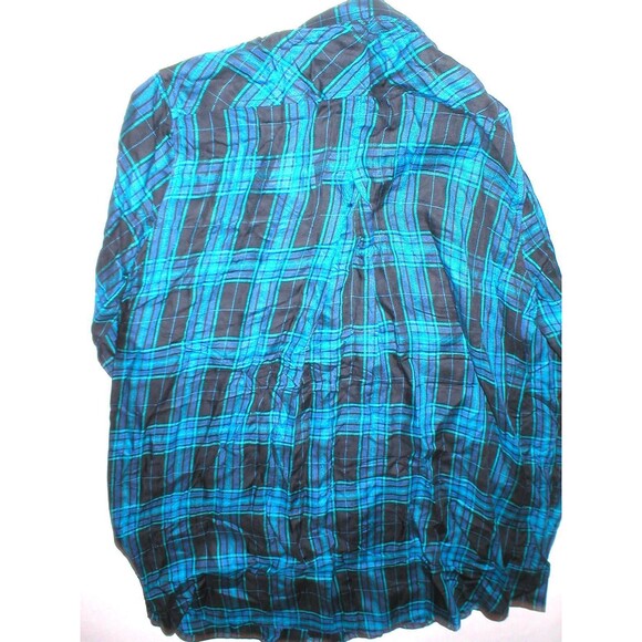 New Womens Designer True Religion S Plaid Top Logo Black Aqua Blue NWT Tunic Zip - Picture 7 of 7